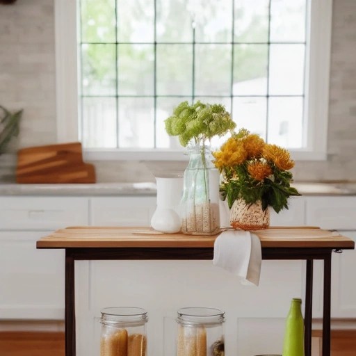 A wooden organizer tray keeping a kitchen island neat and tidy