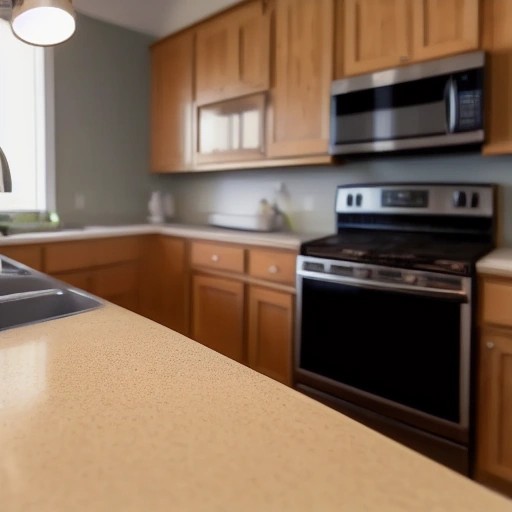 Eco-friendly degreasing spray and microfiber cloth on a clean kitchen counter