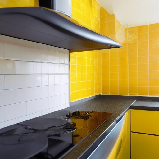 Cleaning a tile kitchen backsplash with a microfiber cloth and degreaser.