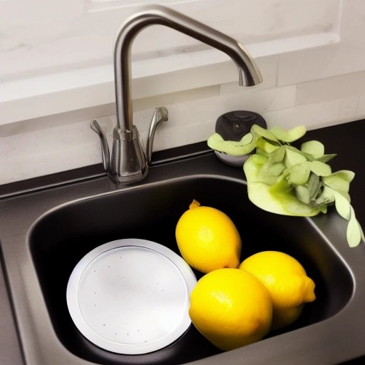 Fresh lemon slices and vinegar in a clean kitchen sink to remove fish odors