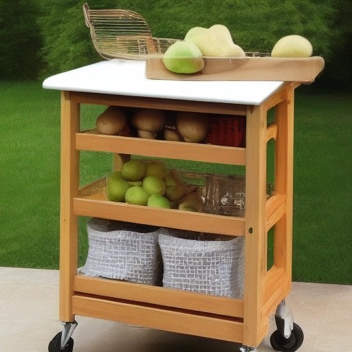 A mobile wooden-topped kitchen cart offering extra storage space