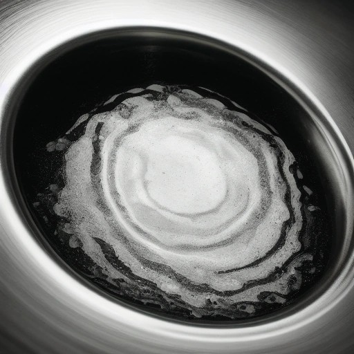Slow-moving water swirling down a stainless steel kitchen sink drain.