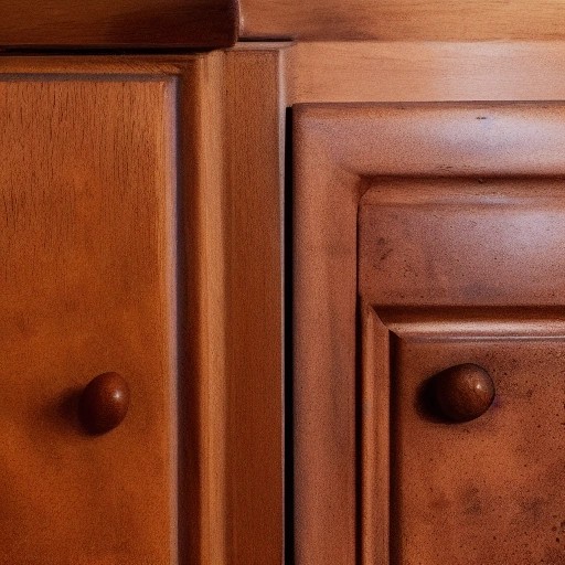 Dark mold spots forming inside an empty wooden kitchen cabinet.
