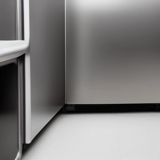 A small water leak pooling on the floor beneath a refrigerator.