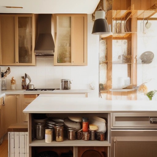 Daily countertop clutter on a modern kitchen island before organizing.