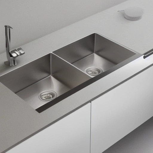 A dual-basin stainless steel sink showing a drainage backup issue.