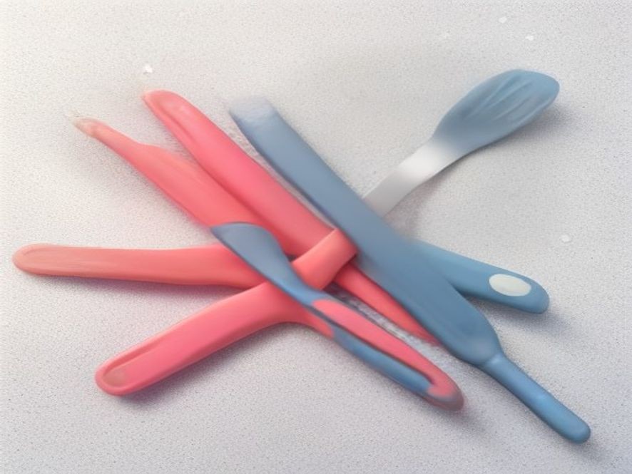 High-heat silicone cooking utensils laid flat on a dark slate board.