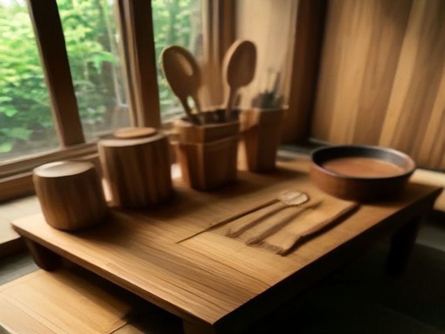 Handcrafted wooden cooking spatulas and spoons displayed on natural wood.