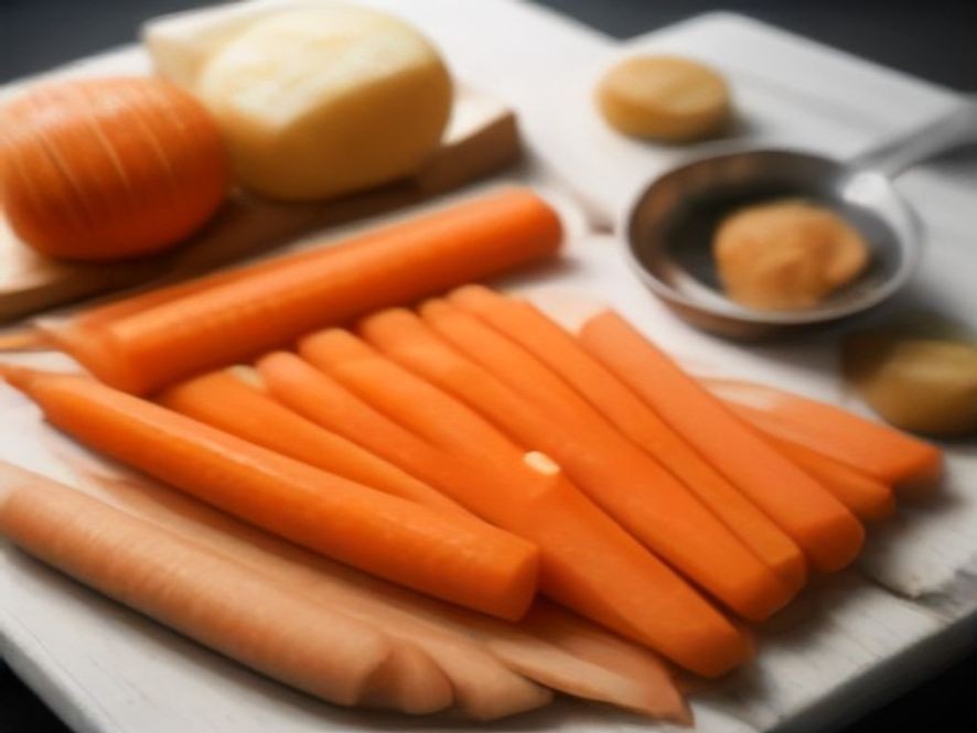 Y-shaped peeler and swivel peeler displayed alongside fresh root vegetables.