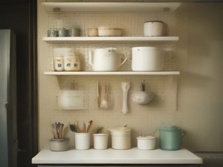 A wall pegboard maximizing storage in a compact kitchen space.