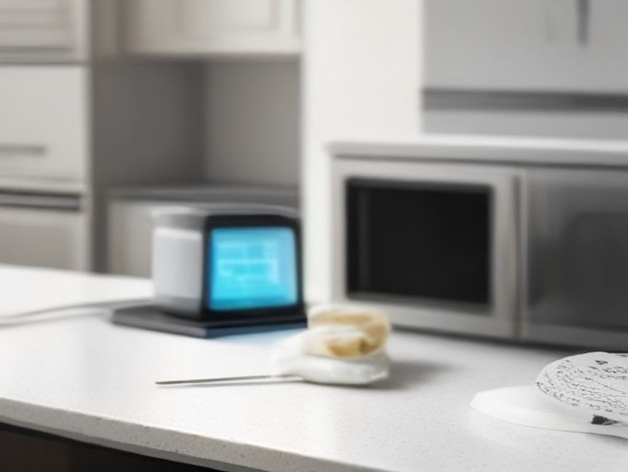 A digital meat probe thermometer and kitchen timer on a counter.