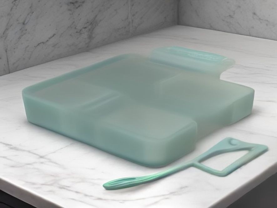 Flexible silicone scrapers and glass containers for food preservation.