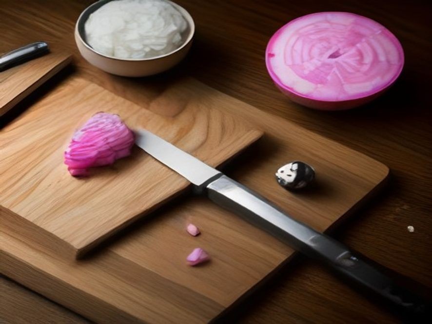 Sharp Nakiri knife and vegetable dice chopper for fast knife work.
