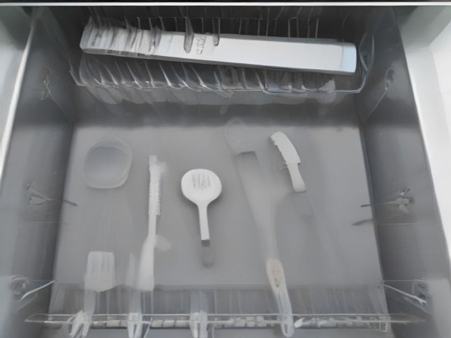 Easy-to-clean utensils arranged on a stainless steel drying rack.