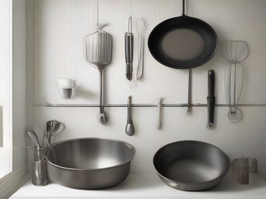 Side-by-side arrangement of traditional tools versus complex kitchen gadgets.