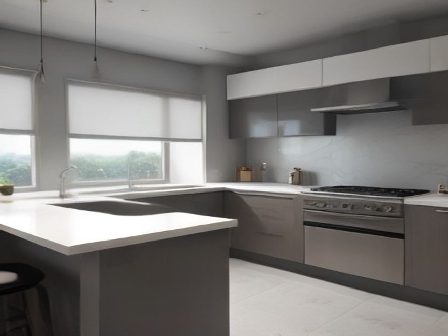 Gentle cleaning supplies displayed safely beside delicate stone kitchen surfaces.