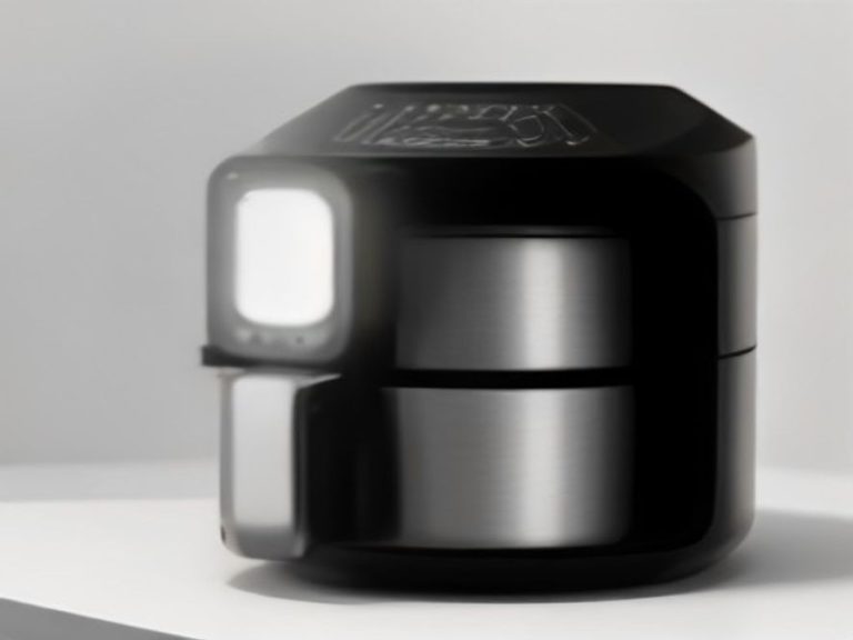 Air fryer running a preheating cycle on a kitchen island
