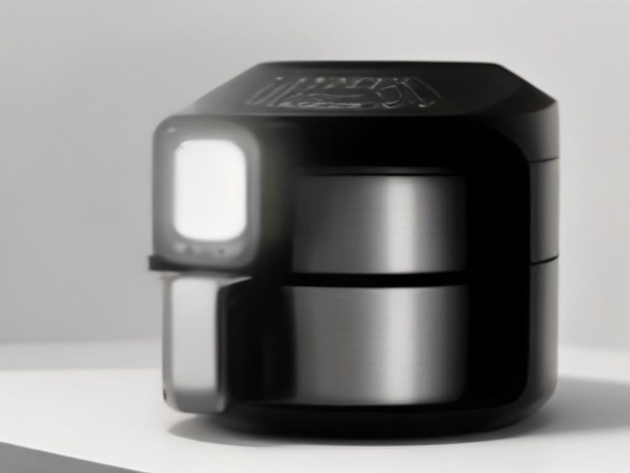 Air fryer running a preheating cycle on a kitchen island
