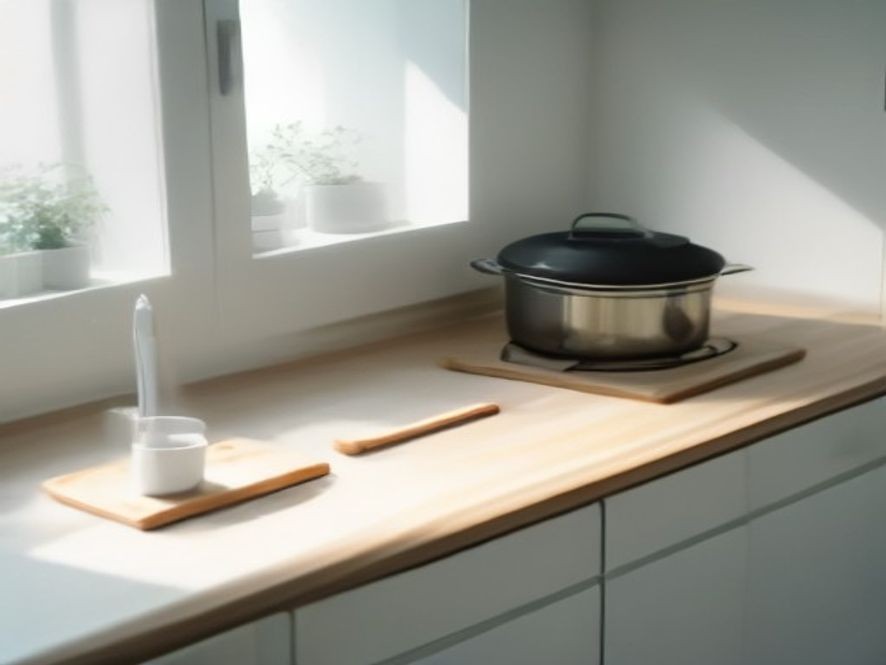 A sleek minimalist kitchen setup featuring essential everyday tools.