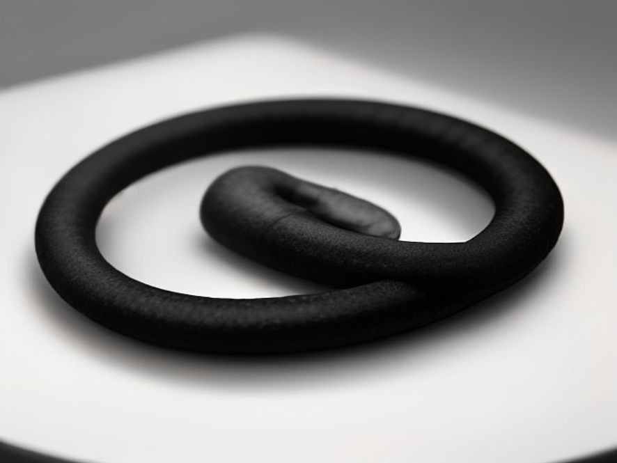 A black power cable neatly coiled on a clean white surface for inspection.