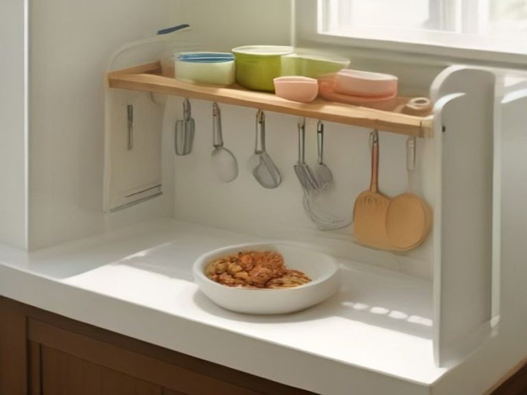 Smart space saving equipment organized inside a compact kitchen space.