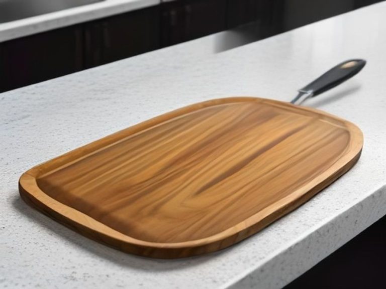 High utility kitchen tools laid out on a clean wooden cutting surface.