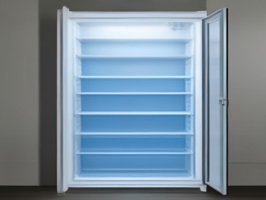 Sanitized empty freezer compartment with clean glass shelves