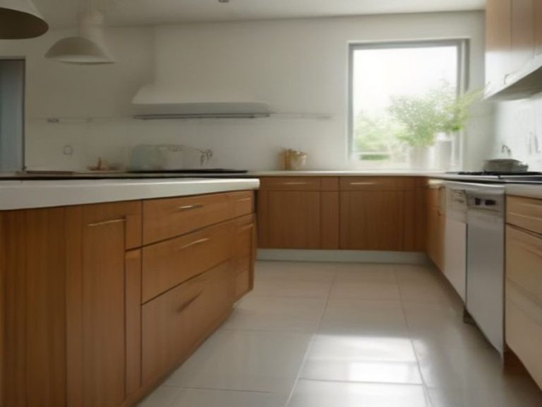 Streak-free polished tile floor in a spacious sunlit kitchen