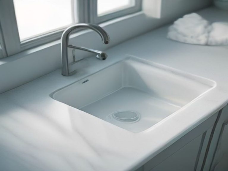 Scratch-free white ceramic kitchen sink glowing under natural light