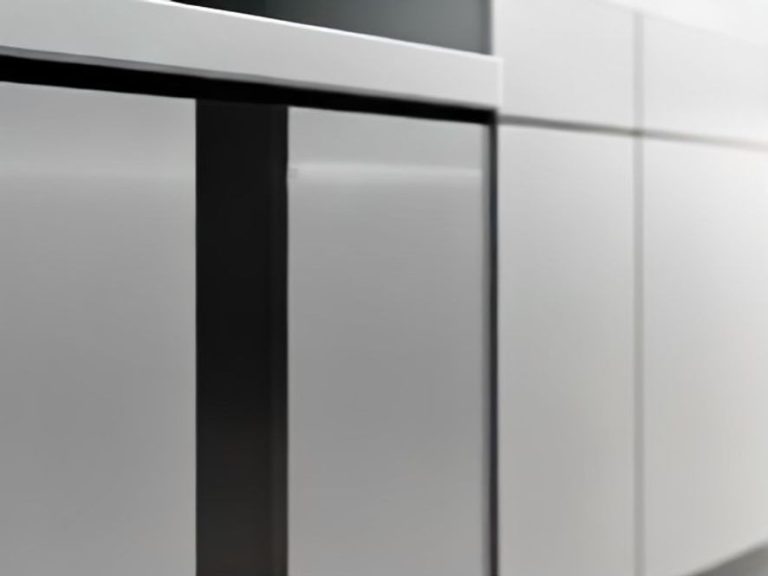 Immaculate silver cabinet handle on clean white kitchen cabinetry