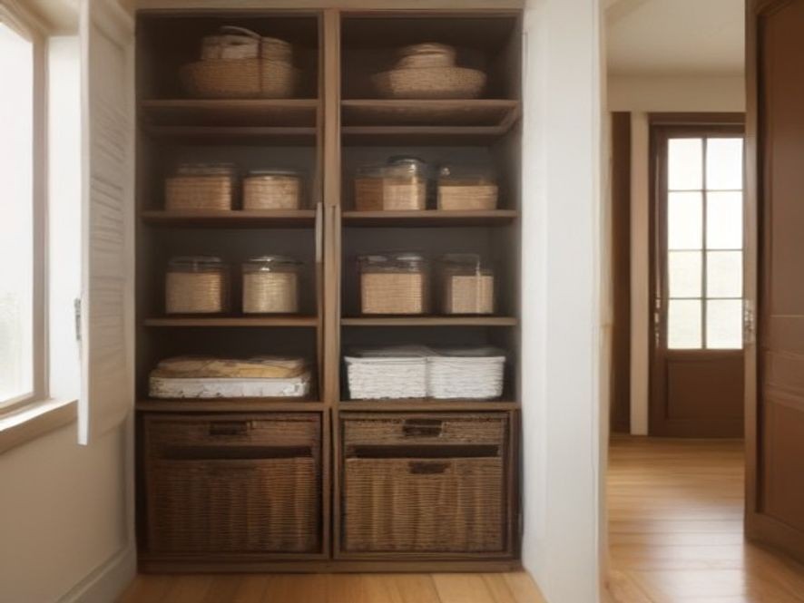 Freestanding cabinet converted into a functional small kitchen pantry.
