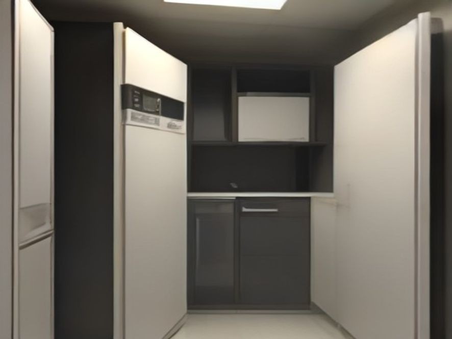 Dedicated appliance garage cabinet organizing small electronics.