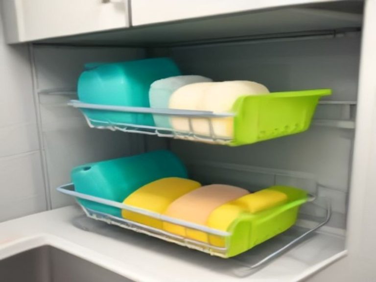 Over-the-sink stainless steel rack adding storage capacity.