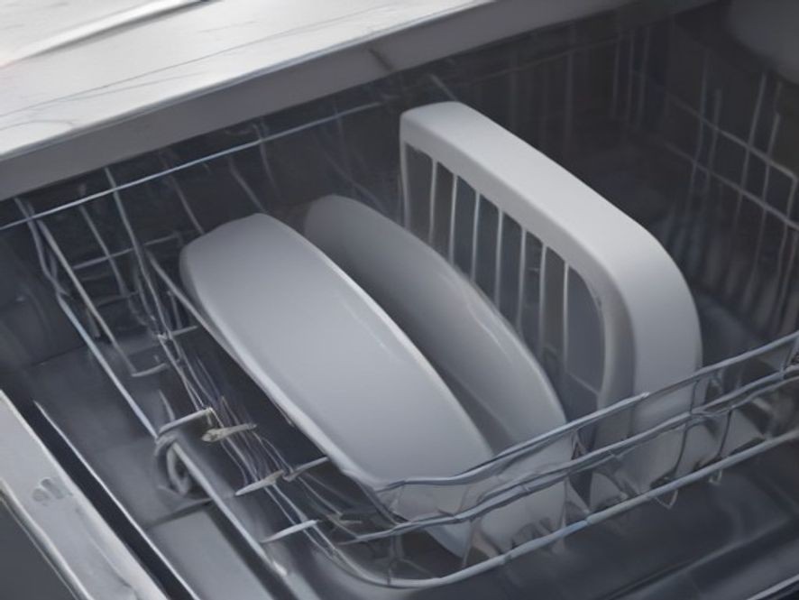 A restored dishwasher interior with clean stainless steel filter.