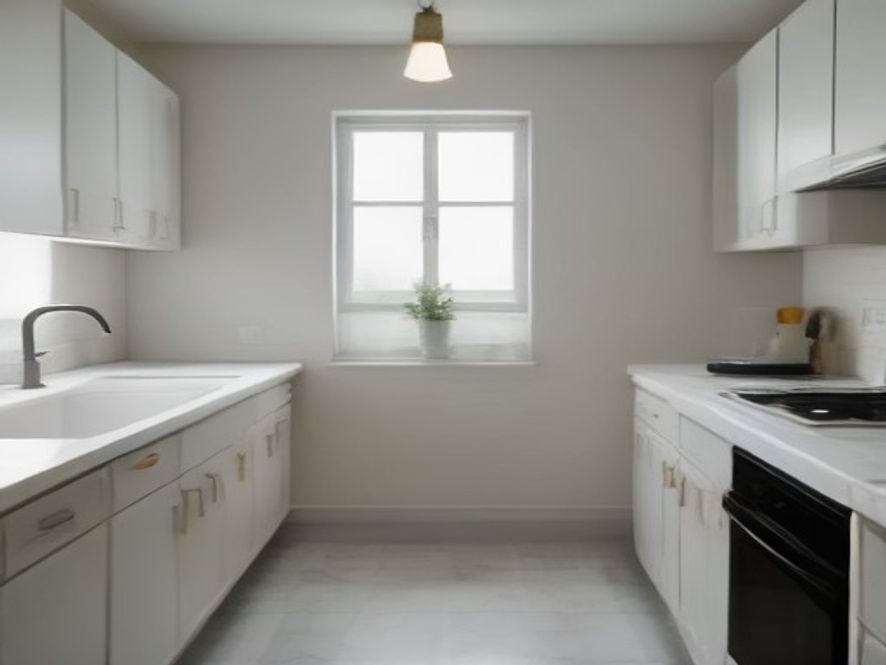 A post-renovation kitchen completely cleared of construction dust and debris.