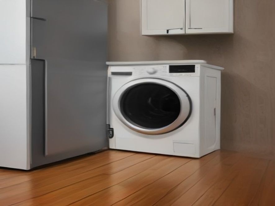 Gleaming hardwood floors protected during heavy kitchen appliance deep cleaning.