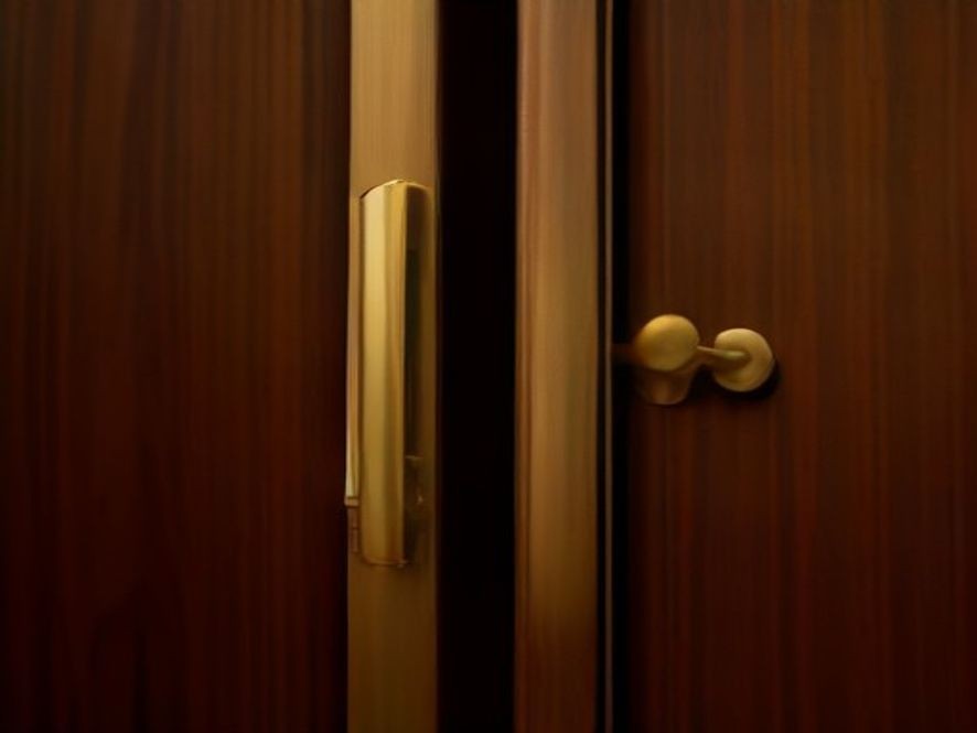 Polished cabinet hardware and clean metal hinges free of grime buildup.