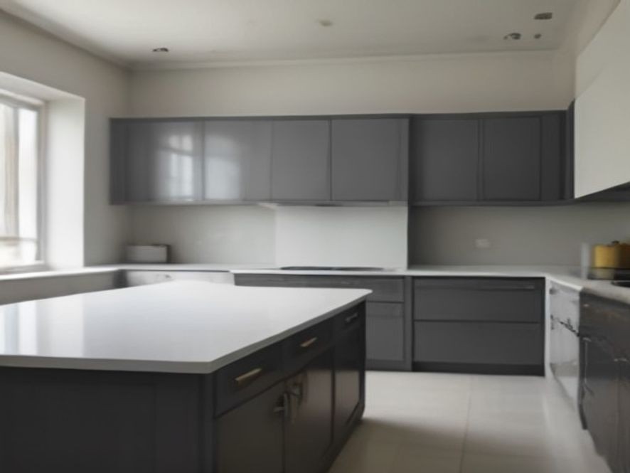 Spotless kitchen walls restored with a clean, smooth satin paint finish.