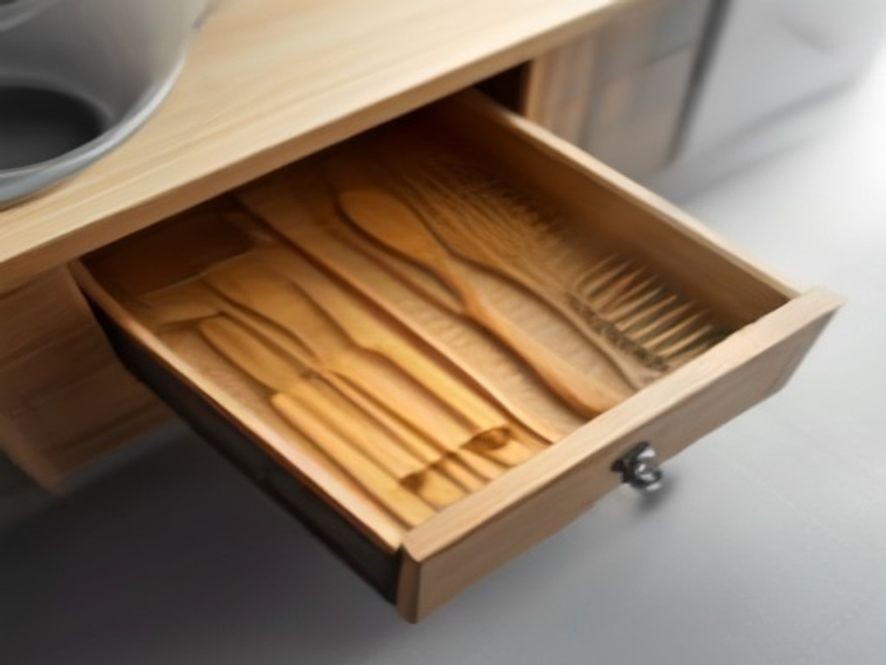 An open kitchen drawer featuring a clean bamboo divider and crumb-free interior.