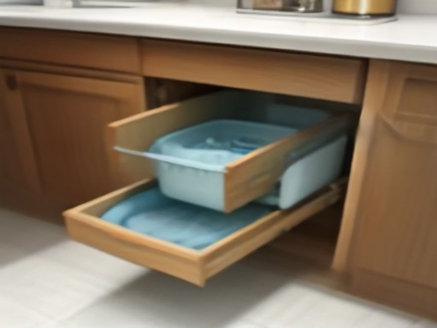 An organized and spotless cabinet space under a kitchen sink.