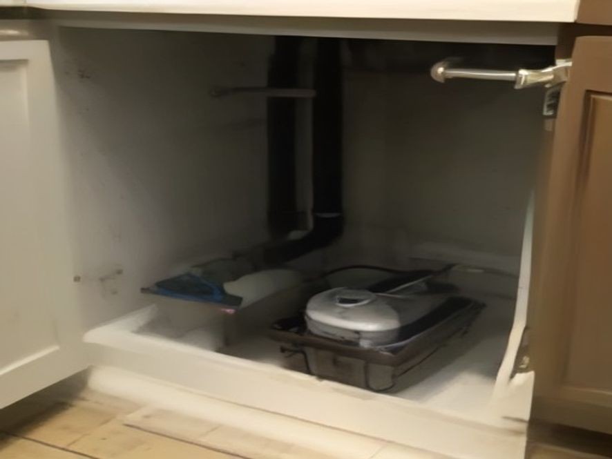 Complete under sink plumbing system including P trap and vent stack connections.