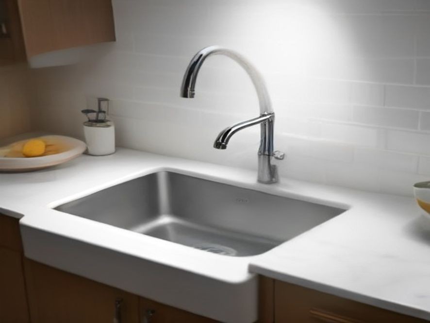 Kitchen sink dispensing hot water into a stainless steel basin