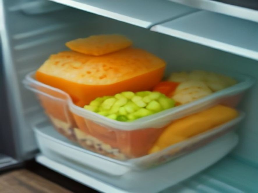 Stackable glass containers organizing leftovers inside a refrigerator.