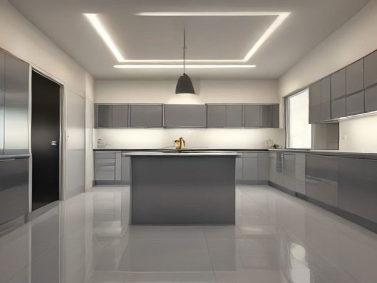 A gleaming kitchen tile floor stripped of years of accumulated grease buildup.