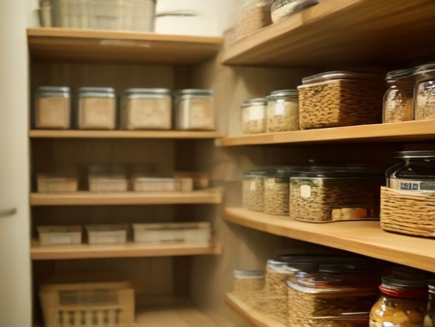A tidy pantry with clear containers and labeled shelves after a grocery haul.