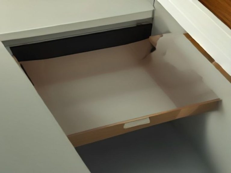 Drawer organizer tray secured with subtle non-skid corner adhesive bumpers