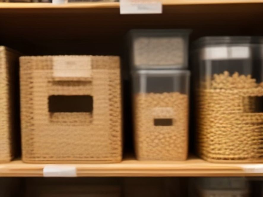 Clear shelf and bin labels for simple family pantry organization.