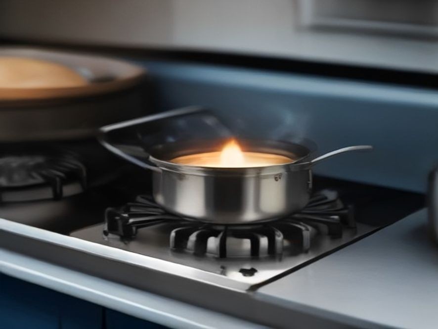 A close up view of a small brush cleaning a gas stove burner.