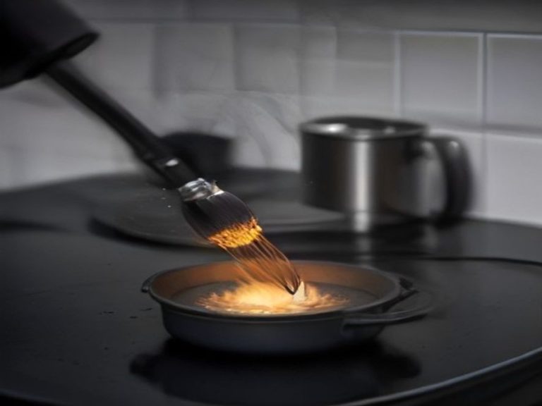 A close up view of a small brush scrubbing a coiled electric stove burner.