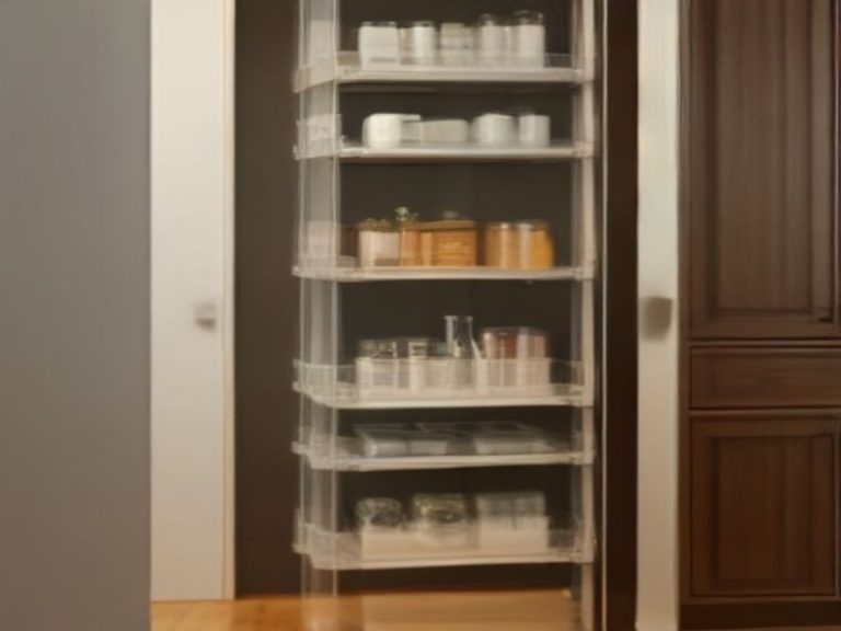 Vertical storage techniques for a narrow kitchen pantry closet.
